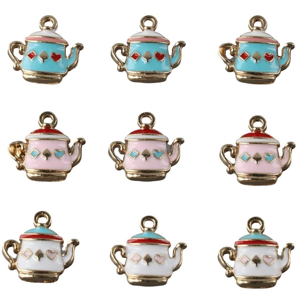 8940 50PCS 3 Styles Enamel Alloy Teapot Cup Charms Pendants,Coffee Tea